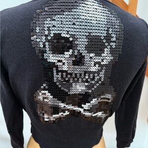 Betsey Johnson Black Sequin Skull Sweater